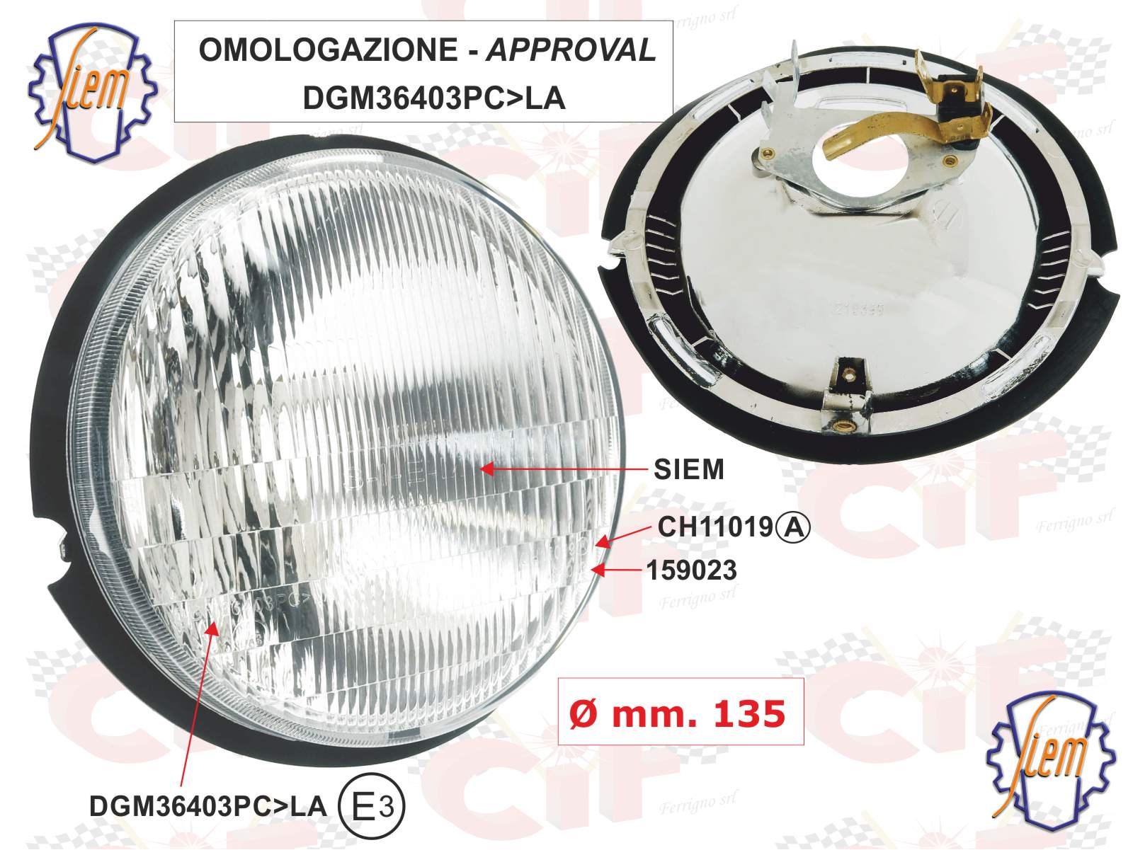 Gruppo Ottico Faro Anteriore Siem Ø Mm.135 Completo Di Porta Lampada Vespa PK 50 - PK 50 Xl - PK 50s - Rush - N