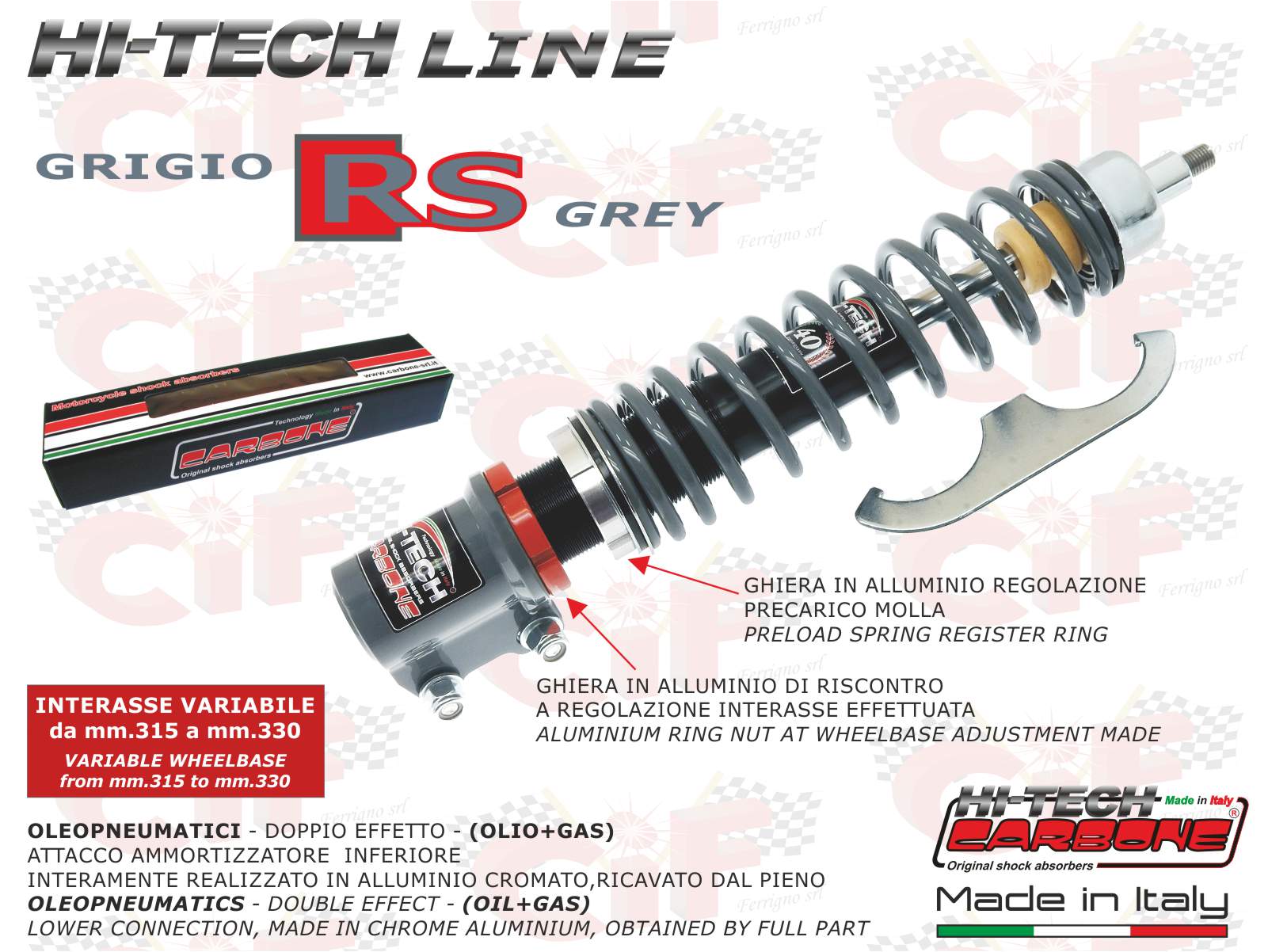 AMMORTIZZATORE ANTERIORE CARBONE HI TECH REGOLABILE GRIGIO RS VESPA PX 125 150 200