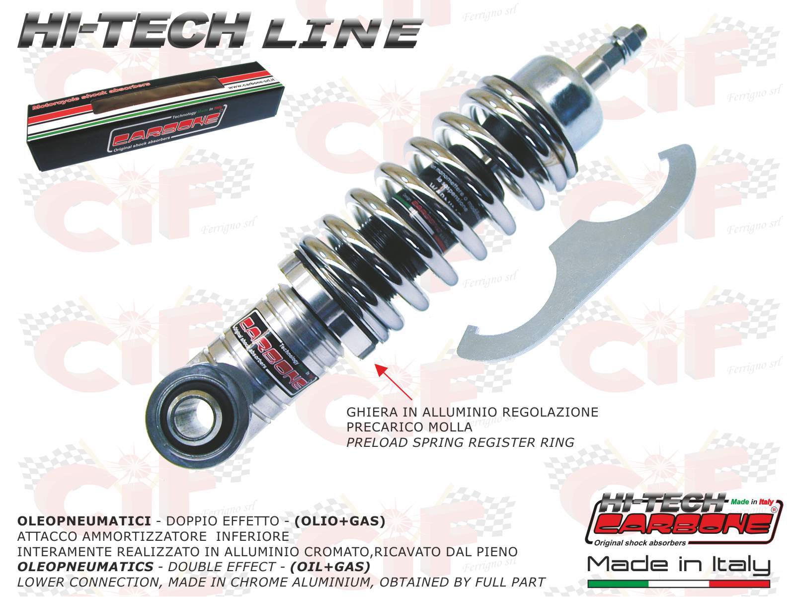 AMMORTIZZATORE ANTERIORE CARBONE HI TECH REGOLABILE CROMATO VESPA 50 SPECIAL PRIMAVERA ET3 PK 50 S