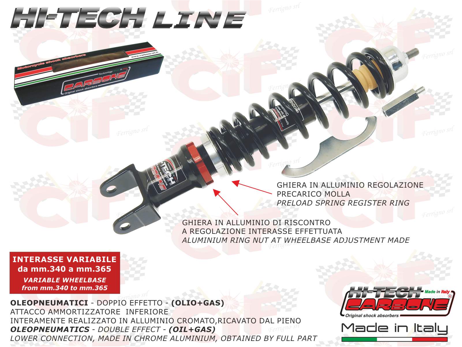 AMMORTIZZATORE POSTERIORE CARBONE HI TECH REGOLABILE NERO VESPA 50 SPECIAL 125 PRIMAVERA ET3 PX PE