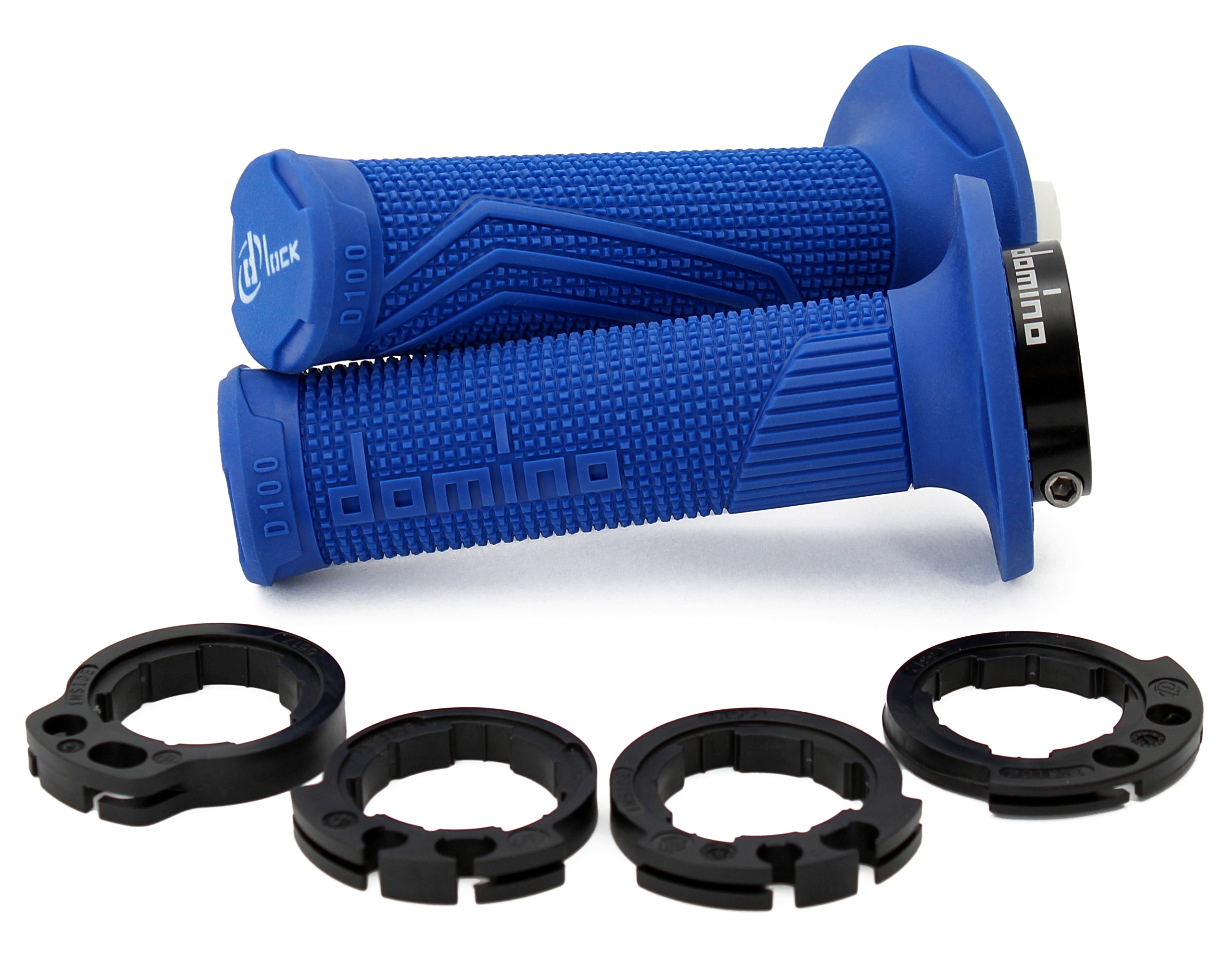 Coppia manopole Domino D-LOCK blu LOCK ON KTM Husqvarna GASGAS Honda Kawasaki Suzuki Yamaha 16-21