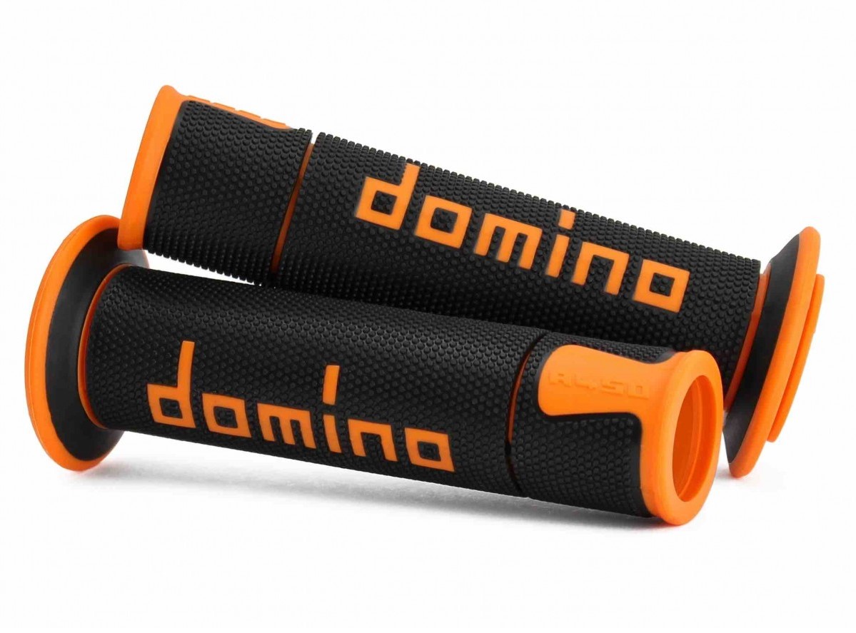 Coppia manopole Domino A450 Road-Racing universale moto colore nero/arancio 120mm