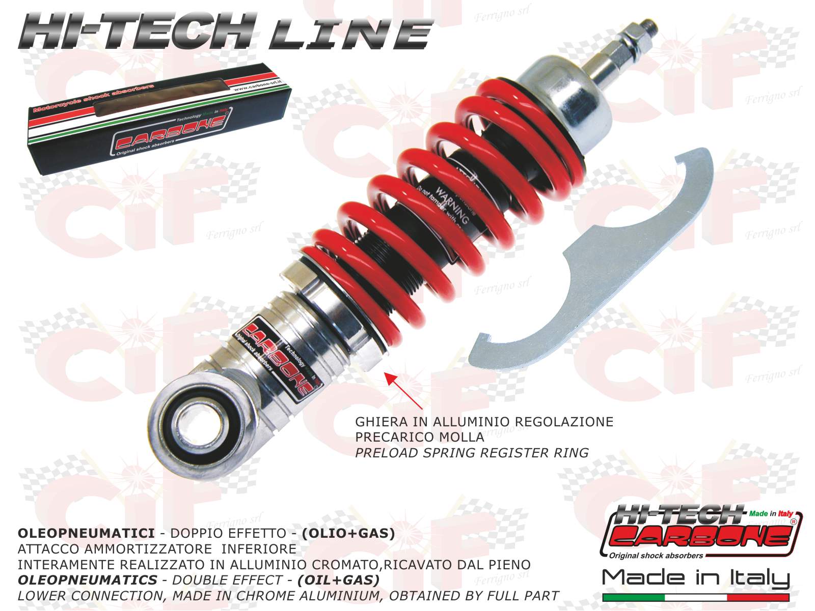 AMMORTIZZATORE ANTERIORE CARBONE HI TECH REGOLABILE CROMATO/ROSSO VESPA 50 SPECIAL PRIMAVERA ET3 PK 50 S