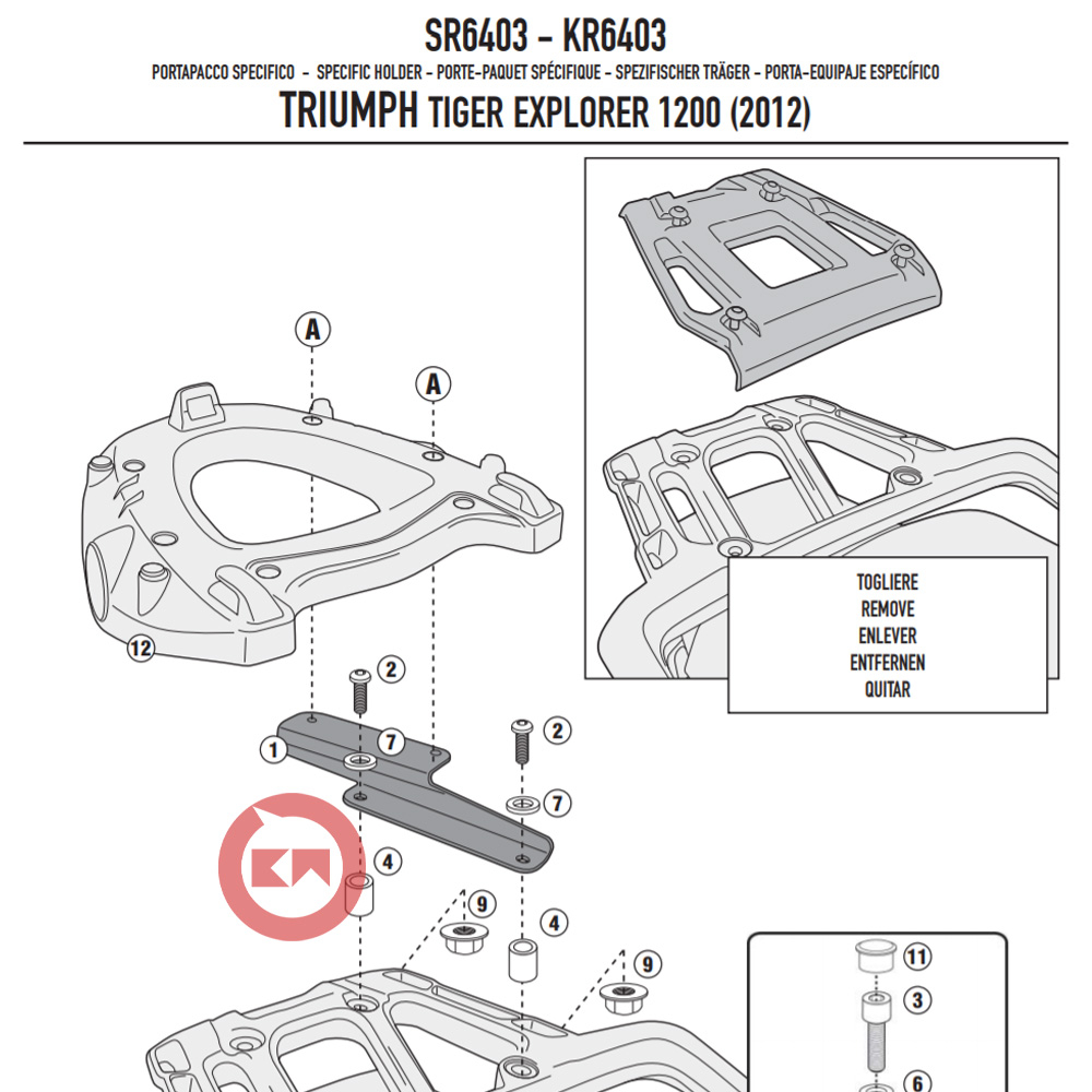 STAFFA PIASTRA BAULETTO KAPPA KR6403 MONOKEY TRIUMPH TIGER EXPLORER 1200 2012-18