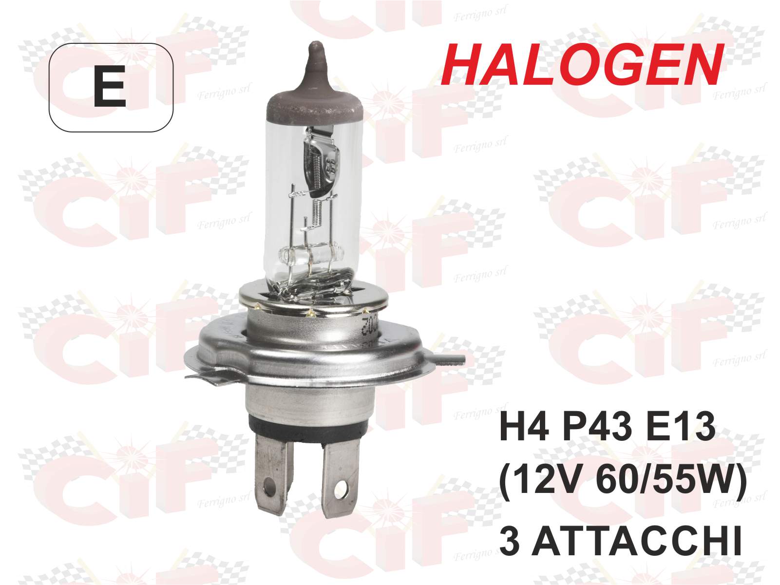 Lampadina H4 Halogen (12v 60/55w P43 E13) Per Fanale Anteriore Faro
