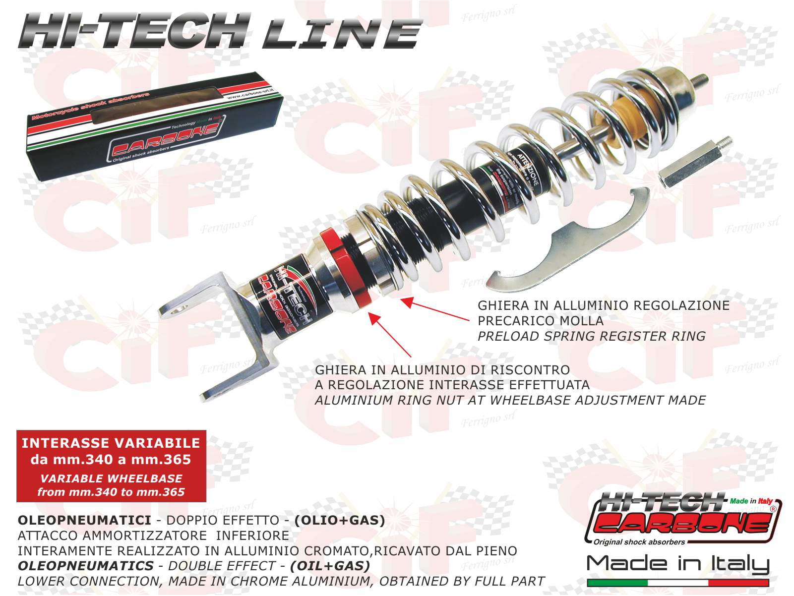 AMMORTIZZATORE POSTERIORE CARBONE HI TECH REGOLABILE CROMATO VESPA 50 SPECIAL 125 PRIMAVERA ET3 PX PE