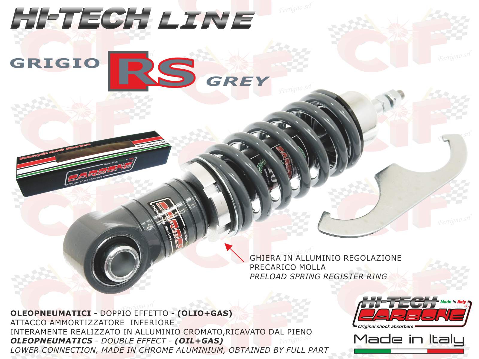 AMMORTIZZATORE ANTERIORE CARBONE HI TECH REGOLABILE GRIGIO RS VESPA 50 SPECIAL PRIMAVERA ET3 PK 50 S