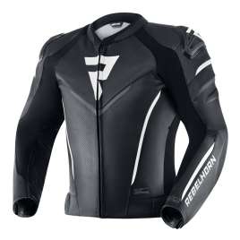 GIACCA REBELHORN FIGHTER IN PELLE NERA/BIANCA TG 46