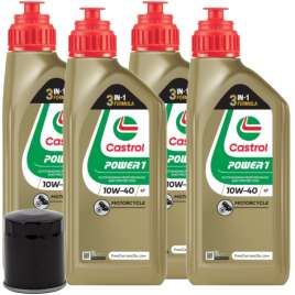 KIT TAGLIANDO OLIO 4LT CASTROL POWER 1 10W40 FILTRO HF204 MOTO HONDA