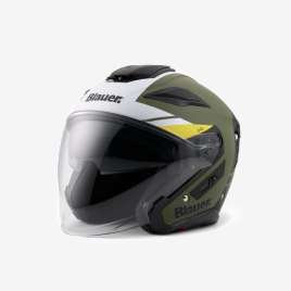 Casco Moto Jet Blauer JJ-01 Verde Opaco Bianco Doppia visiera ECE2206