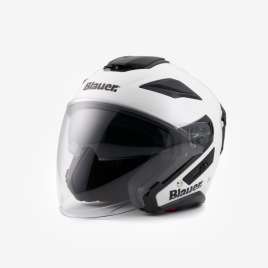 Casco Moto Jet Blauer JJ-01 MONO Bianco Lucido Doppia visiera ECE2206