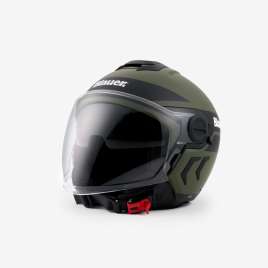 Casco Moto Jet Blauer DJ-01 Verde Opaco Nero Doppia visiera ECE2206