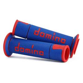 Coppia manopole Domino Road-Racing universale moto colore blu/rosso 120-125mm aperte