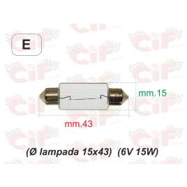 Lampadina A Siluro (Ø Lampada 15X43) (6v 15w) Luce Posizione Fanale Anteriore Faro Vespa