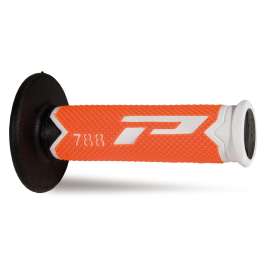 Coppia Manopole PROGRIP MX Moto Cross Enduro Off-Road 788-300 Tripla Densità Bianco/Arancio/Nero Chiuse