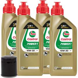 KIT TAGLIANDO 4L CASTROL POWER 1 10W-30 + FILTRO OLIO HF204 MOTO HONDA