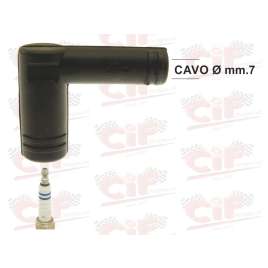ATTACCO CANDELA mm.9-10 IN SILICONE NERO SCHERMATO 5K BARILOTTO SAE mm. 6,2 PER CAVO Ø mm.7