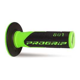 Coppia Manopole PROGRIP MX Moto Cross Enduro Off-Road 801-295 Doppia Densità Verde Fluo/Nero Chiuse