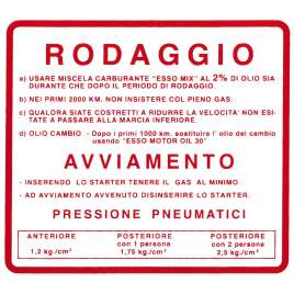 ETICHETTA ADESIVO SCRITTA RODAGGIO VESPA RALLY 180-200 ORIGINALE PIAGGIO 610170M