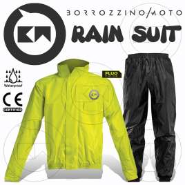 RAIN SUIT TUTA ANTIPIOGGIA KIT COMPLETO IMPERMEABILE MOTO SCOOTER GIALLO FLUO