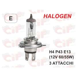 Lampadina H4 Halogen (12v 60/55w P43 E13) Per Fanale Anteriore Faro