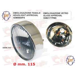 Fanale Anteriore Faro Siem Completo Di Portalampada-Ø Mm.115 Vespa 125-150 Gs Gl
