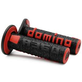 Coppia manopole Domino Moto cross enduro Off-road colore nero/rosso 120mm A36041C4042A7-0