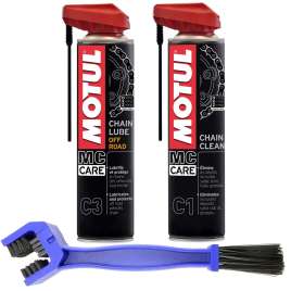 Kit Pulisci Catena Motul C1 + Grasso Spray Motul C3 Moto Cross Enduro con spazzola omaggio