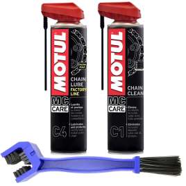 Kit Pulisci Lubrifica Catena Motul C4 400ml + C1 400ml + Spazzola Pulizia Catena Moto