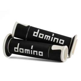 Coppia manopole Domino Road-Racing universale moto colore nero/bianco 120-125mm aperte