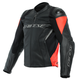 DAINESE GIACCA IN PELLE MOTO UOMO RACING 4 LEATHER JACKET NERO/ROSSO PROTEZIONI