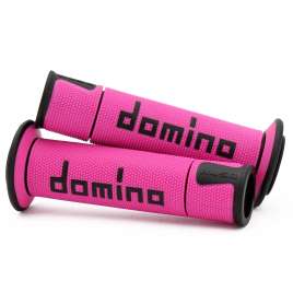 COPPIA MANOPOLE DOMINO ROAD-RACING UNIVERSALE MOTO FUCSIA/NERO 120-125mm APERTE