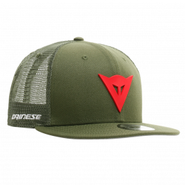 Cappello Dainese 9fifty Newera Snapback Cap Visiera Trucker Verde Logo Rosso
