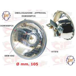 Gruppo Ottico Faro Siem Completo Di Portalampada-Ø 105 Vespa 50 L R