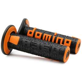 Coppia manopole Domino Moto cross enduro Off-road colore nero/arancio 120mm A36041C4045A7-0