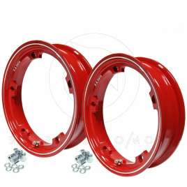 KIT 2 CERCHI IN LEGA RIBASSATO TUBELESS ROSSO PER RUOTE 3.00/3.50-10