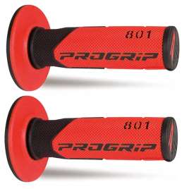 Coppia Manopole PROGRIP MX Moto Cross Enduro Off-Road 801-125 Doppia Densità Nero / Rosso Chiuse