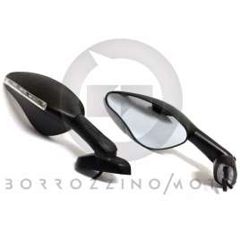 FAR COPPIA SPECCHI NERI RETROVISORE MOTO UNIVERSALI CARENATE FRECCE A LED