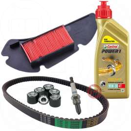 KIT TAGLIANDO OLIO CINGHIA FILTRO ARIA CANDELA NGK RULLI PER HONDA SH 125 2001/2004