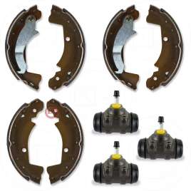KIT GANASCE FRENO ANTERIORE E POSTERIORE + 3 CILINDRETTI PIAGGIO APE MP P501 P601 APE CAR P2/P3 220