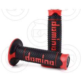 COPPIA 2 MANOPOLE DOMINO RACING NERO/ROSSO CROSS SOFT GRIPS HANDGRIPS 119mm