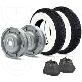 2 CERCHI CHIUSI + 2 GOMME FASCIA BIANCA PER MODIFICA VESPA 50 DA 2.75-9 3.00-10