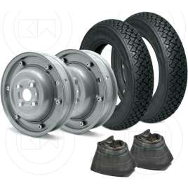 KIT 2 RUOTE COMPLETE CERCHI CHIUSI GOMME CAMERE VESPA 50 2.75.9 A 3.00.10