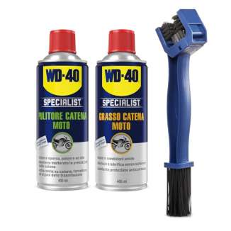 Kit Manutenzione Catena Moto WD-40 Pulitore Spray + Grasso Catena + Spazzola