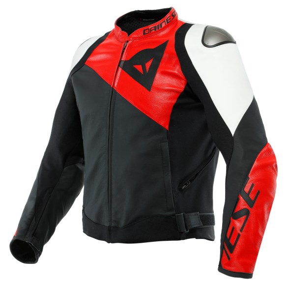 GIACCA MOTO IN PELLE DAINESE SPORTIVA LEATHER JACKET NERO ROSSO BIANCO giacca-moto-in-pelle-dainese-sportiva-leather-jacket-nero-rosso-bianco