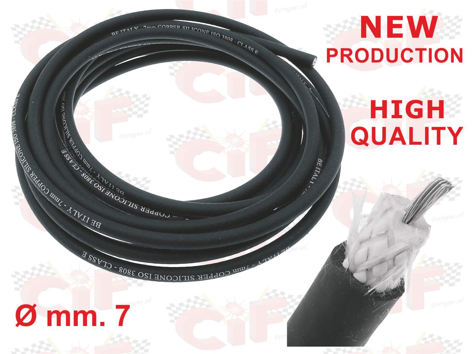 CAVO CANDELA- CLASSE E Ø mm.7- SCHERMATO IN SILICONE COL.NERO 1 MT