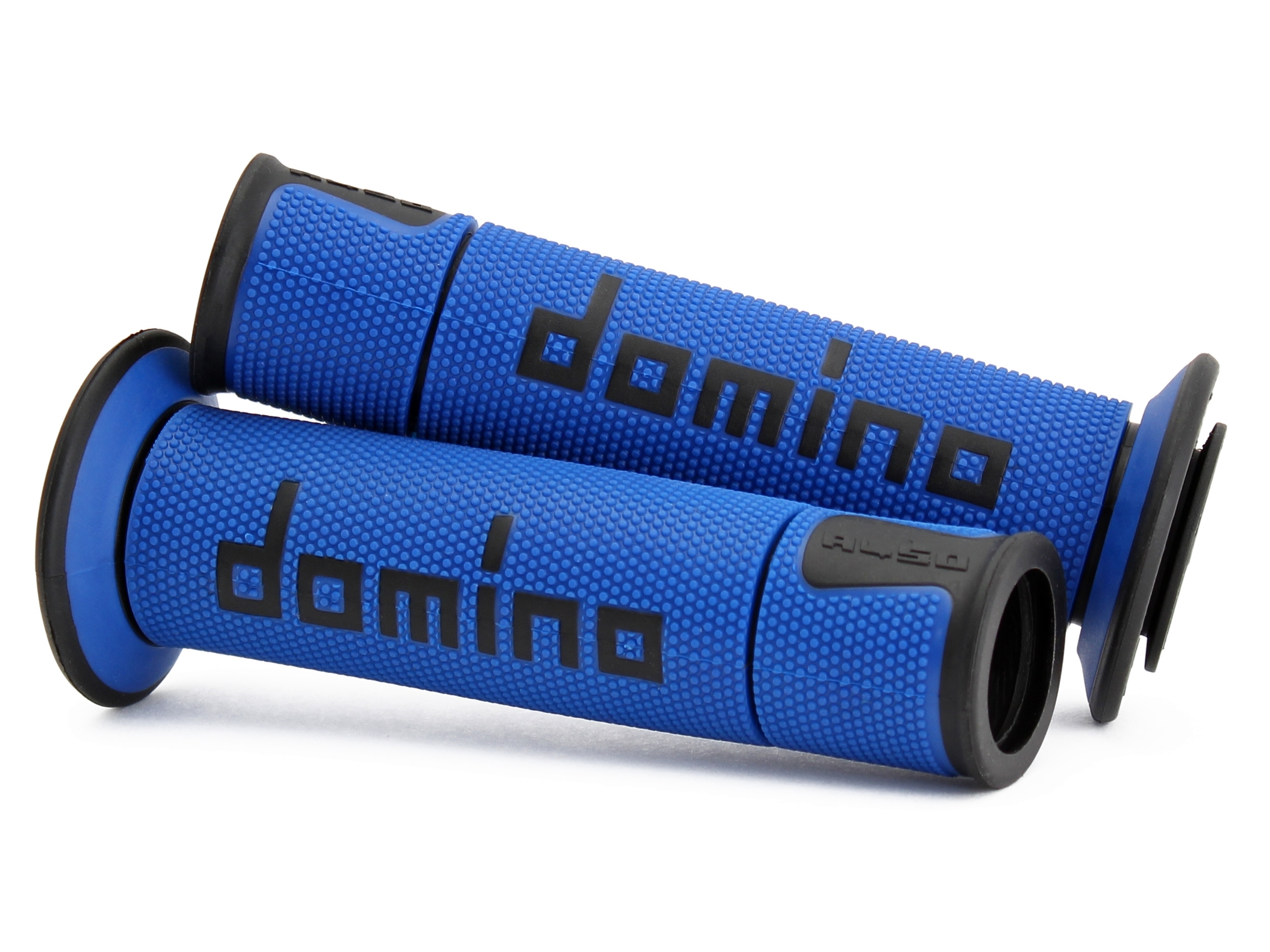 Coppia manopole Domino Road-Racing universale moto colore blu/rosso  120-125mm aperte A45041C4248B7-0