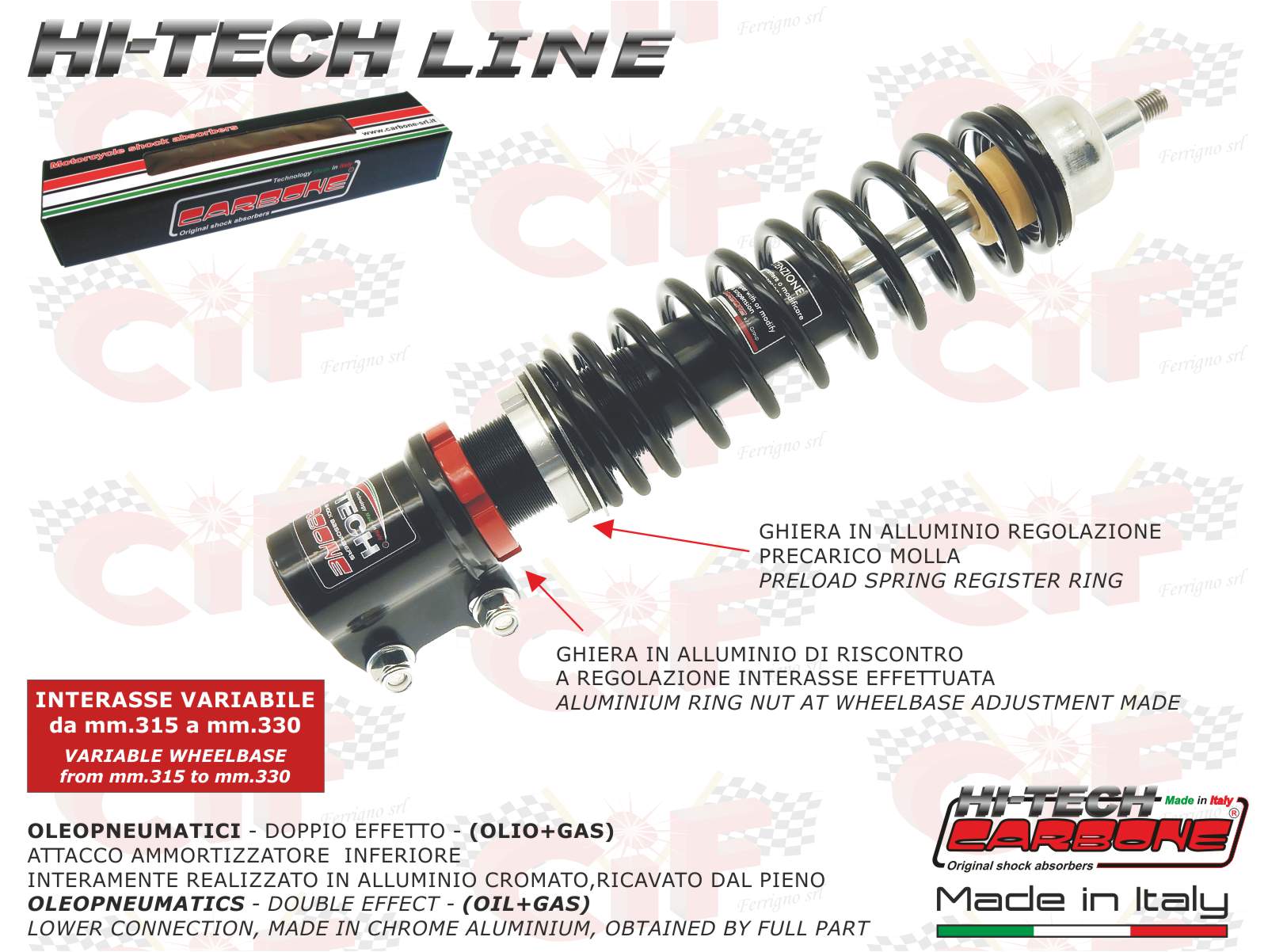 AMMORTIZZATORE ANTERIORE CARBONE HI TECH REGOLABILE NERO VESPA PX 125 150 200