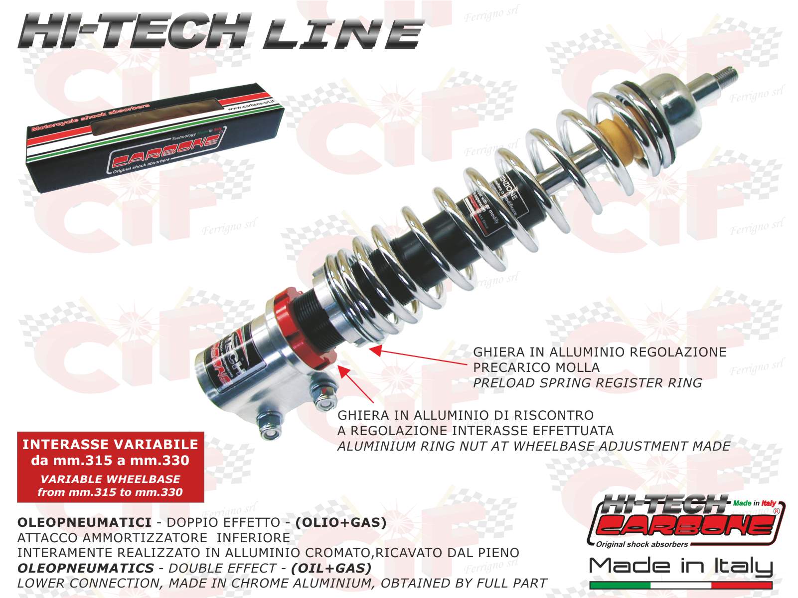 AMMORTIZZATORE ANTERIORE CARBONE HI TECH REGOLABILE CROMATO VESPA PX 125 150 200