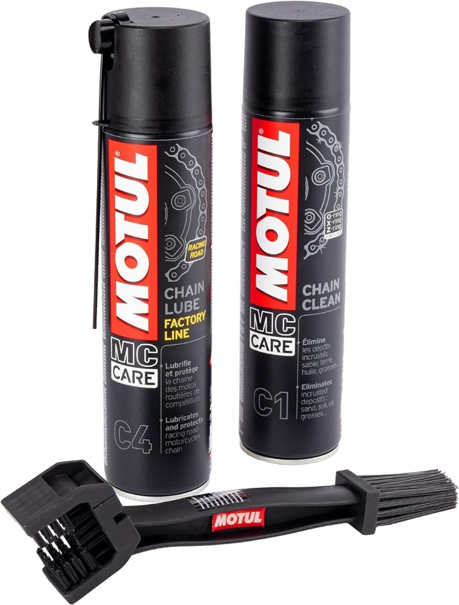 Kit Pulisci Lubrifica Catena Motul C4 400ml + C1 400ml + Spazzola Pulizia Catena